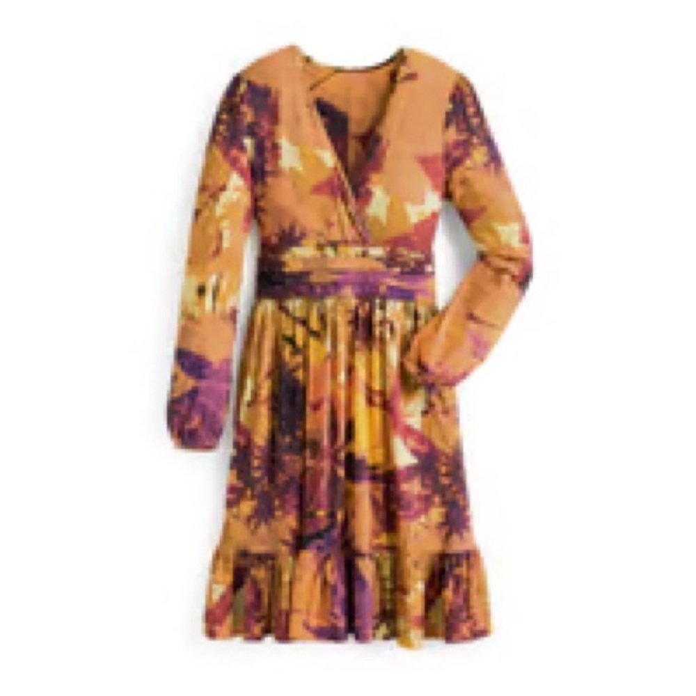 Peruvian Connection Palm Print Jersey Dress Medium Boho Wrap Style Orange Purple - Picture 2 of 9